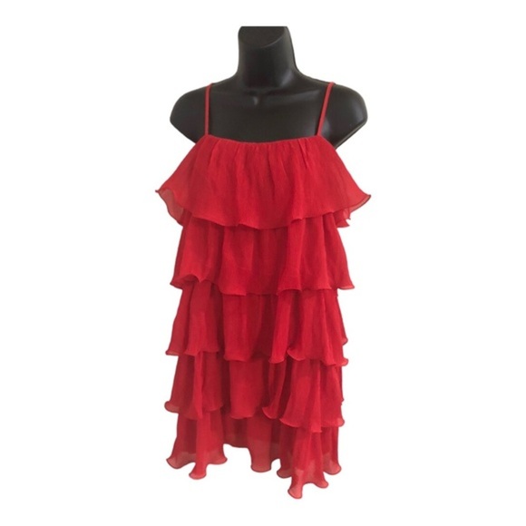 Sincerely Jules red tiered mini pleated spaghetti strap flapper style dress - Picture 4 of 11
